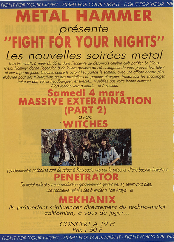 Witches flyer WITCHES + Penetrator, Mekhanix @ Paris Massive Extermination 2 Gibus Paris (75-France)
