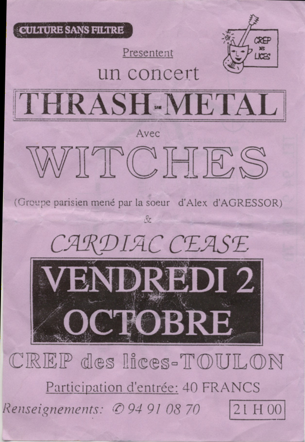 Witches flyer WITCHES + Cardiac Cease @  CREP des Lices Toulon (83-France)