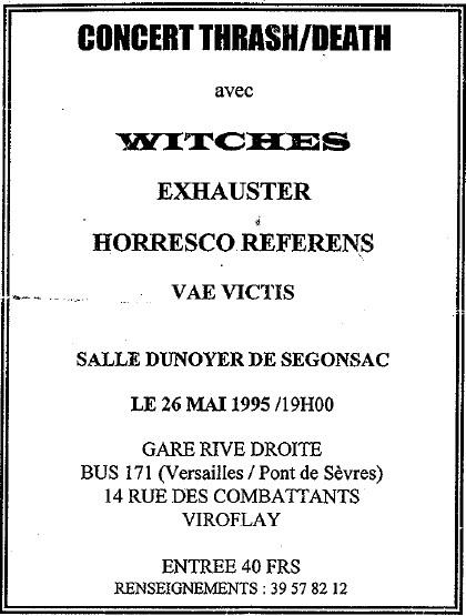 Witches flyer WITCHES + Exhauster, Horesco Referens, VaeVictis @  Salle Dunoyer de Segonsac Viroflay (78-France)