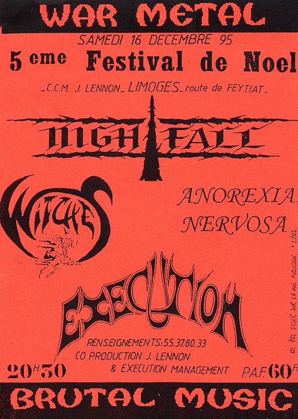 Witches flyer NightFall(Gr�ce), Execution, Anorexia Nervosa + WITCHES @ 5e Festival de No�l CC John Lennon Limoges (87-France)