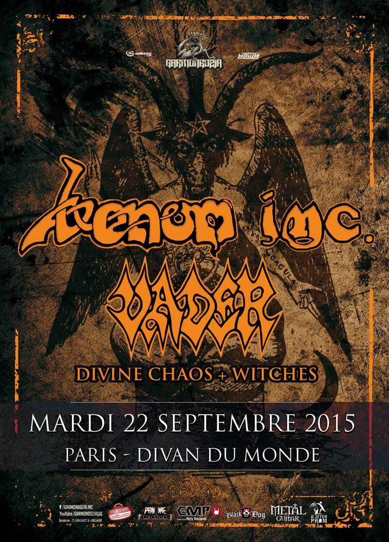 Witches flyer Venom inc + Vader + Divine Chaos + Witches @ Venom Reunion Tour Divan du Monde Paris (75-France)