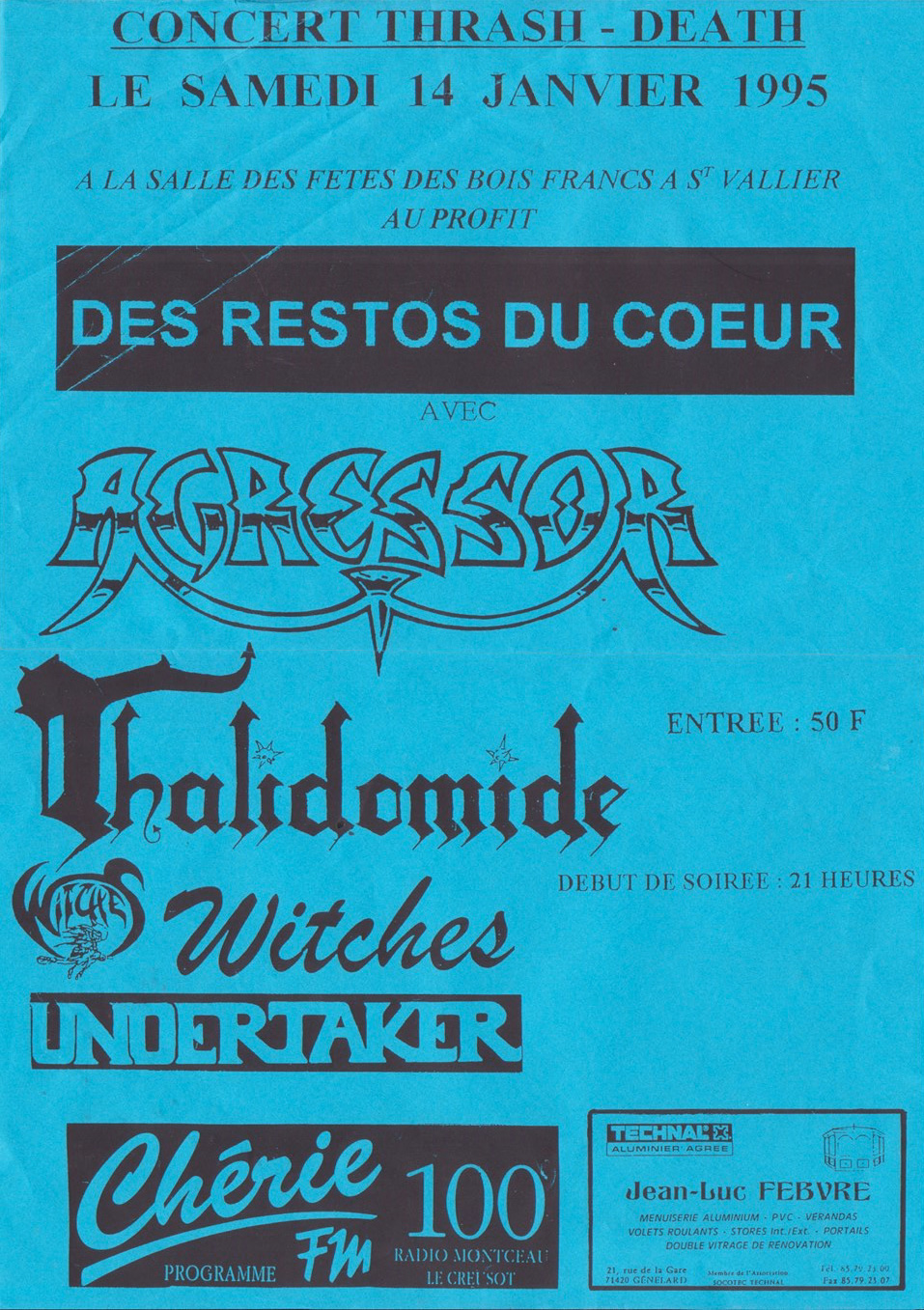 Witches flyer Camisola Real, Undertaker, WITCHES, Thalidomide & Agressor @  Salle St Juste Saint Vallier - Montceau les mines (71-France)