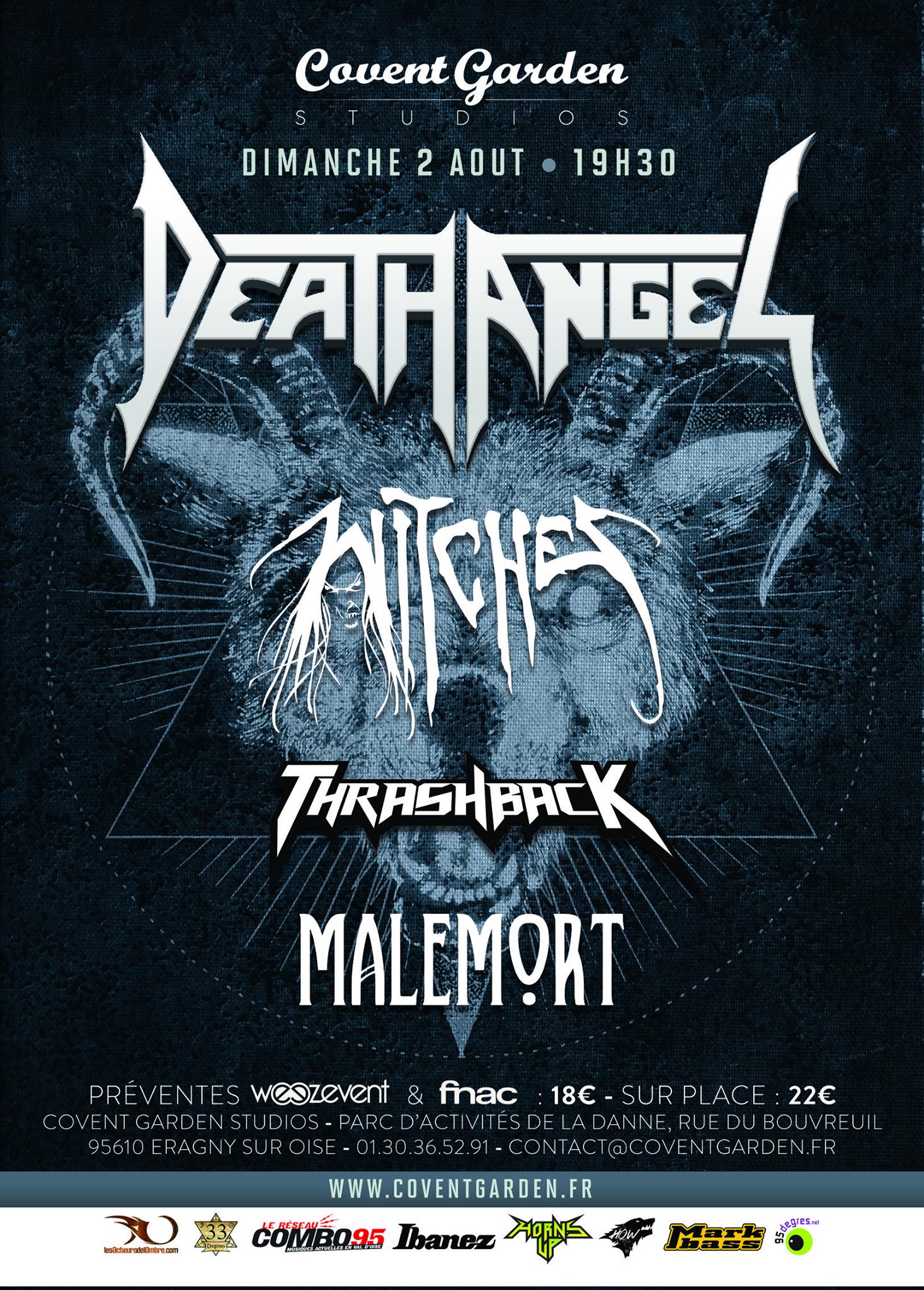 Witches flyer Death Angel + Witches + Thrashback + Malemort @  Covent Garden Eragny (95-France)